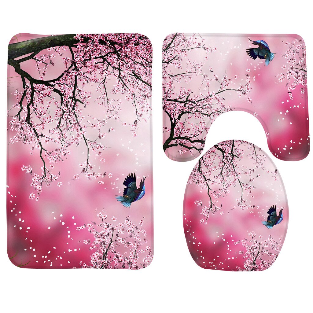 3 Pcs Bath Mat Set Rose Pattern Toilet Mat for Three Sets of Bath Mat Anti Slip Bathroom Rugs and Carpets: 001