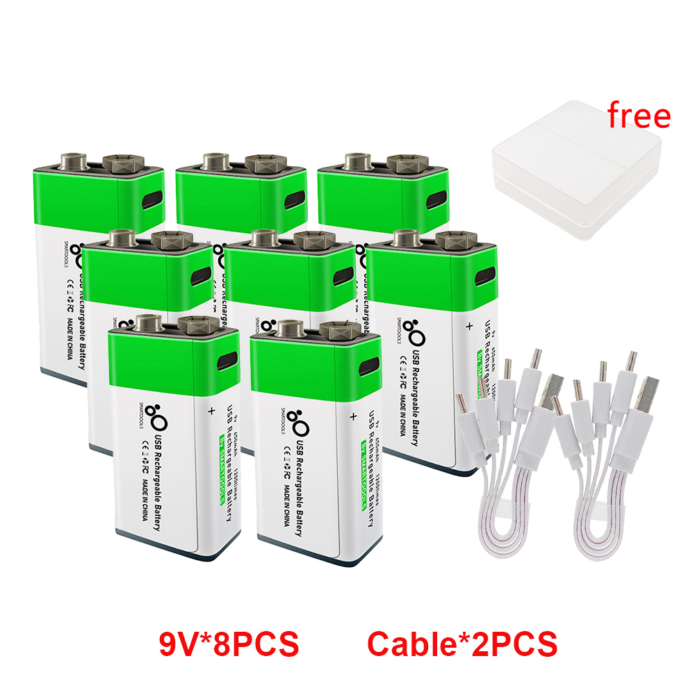 2-20pz 9V Batteria ricaricabile agli ioni di litio Ricarica USB 6F22 Batteria quadrata agli ioni di litio per metallo rivelatore KTV Microfono Giocattolo Multimetro: Rosso