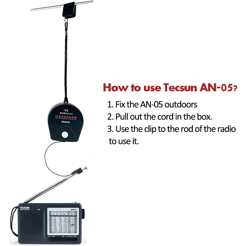 TECSUN R-9012 AM/FM/SW 12 Bands Shortwave Radio Portable Receiver with AN-05 External Antenna Multiband Radio Receiver