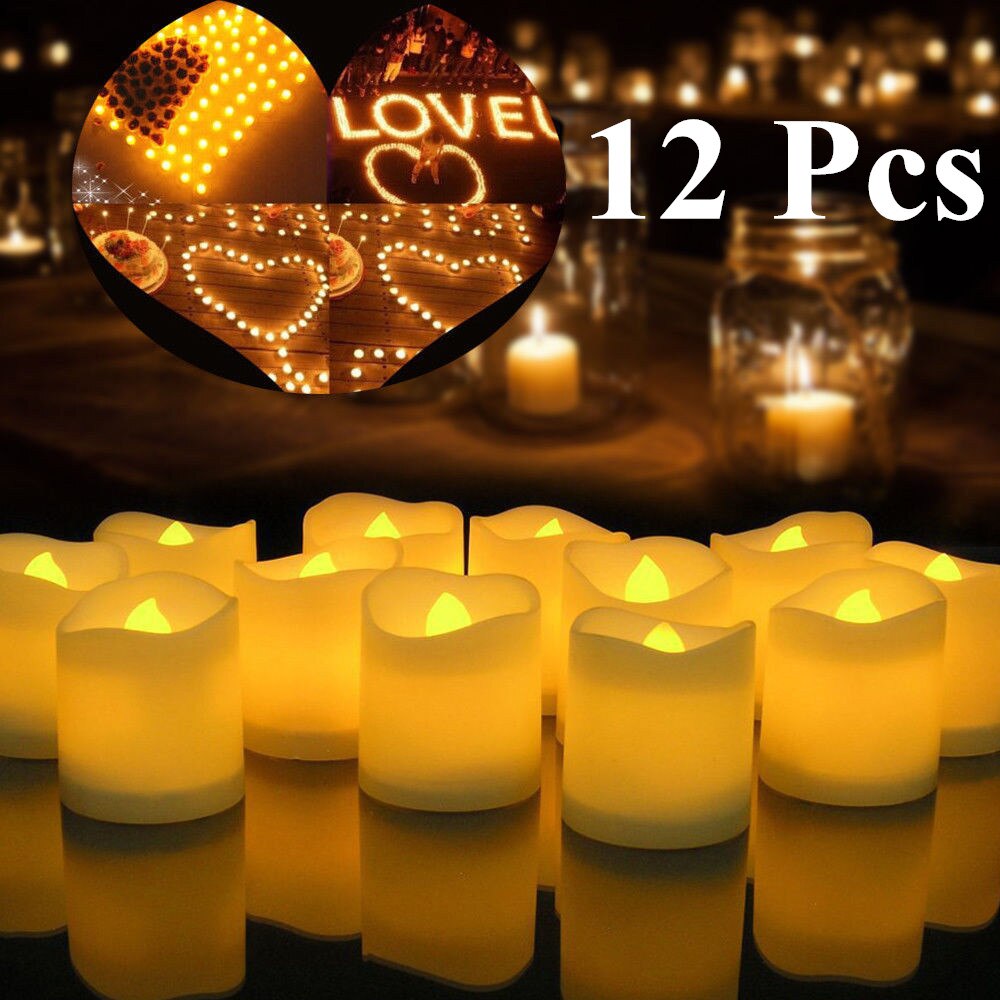 12/24Pcs Flameless LED Candles Tea Light Lamp With Battery Lighting For Romantic Weeding Birthday Party Decorations: 12Pcs Warm White