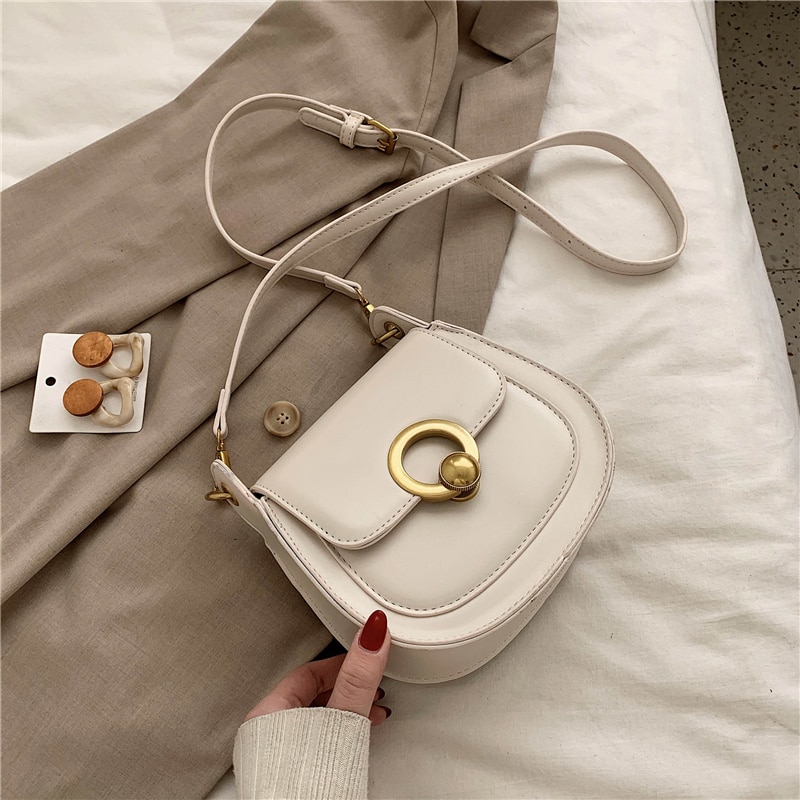 PU Leder Sattel Taschen Für Frauen Schulter Einfache Tasche Dame Einfarbig Solide Handtaschen: Beige