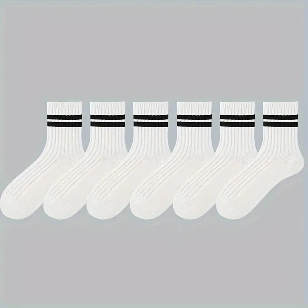 6/10/15/20 Pairs Men Socks Spring Autumn Casual Black White Striped Socks Breathable Mid Tube Sock High Round Neck Socks: Beige