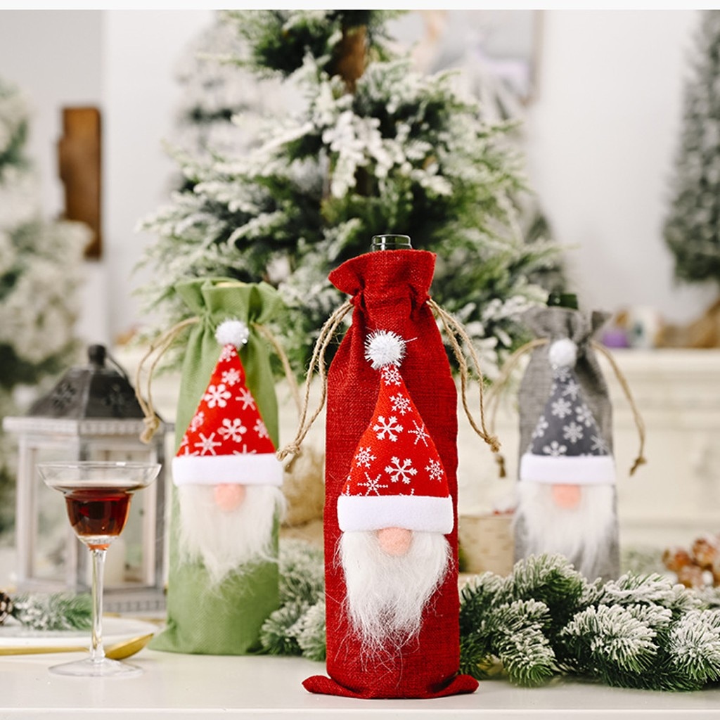 Kerst Wijnfles Decor Set Kerstman Sneeuwpop Fles Cover Kleding Keuken Decoratie Voor Jaar Diner Cover Bag