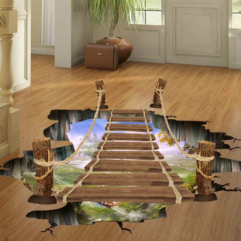 60x90 cm Kinderen 3D Drijvende Brug Slaapkamer Vloer Sticker Kids Woonkamer Decoratieve Stickers Verwijderbare Milieu P0.2