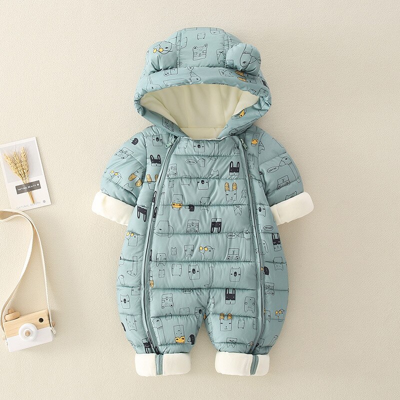 Cartoon Winter Overalls Kleding Baby Jumpsuit Jongen Meisje Jas Baby Snowsuit Jongen Sneeuw Wear Kleding: green / 100