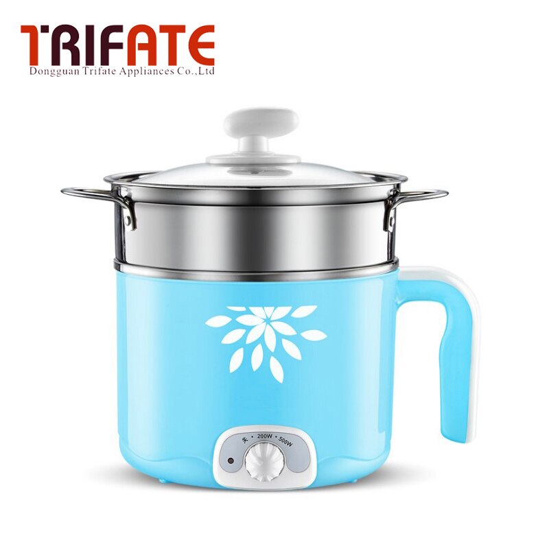Mini portable 220V 1.5L large capacity Multi-functional electric pot students noodles electric cooker: Blue with steamer