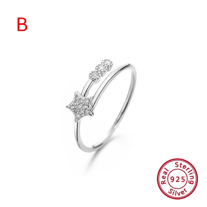 Conjunto de anillos de plata 925 para mujer, sortijas ajustables de lujo, minimalistas, a la , amuleto de amante, de joyería fina: B