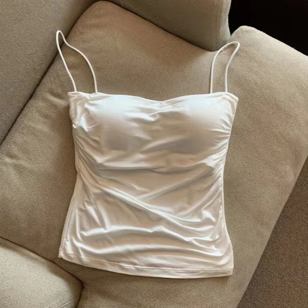 Tanktops Vrouwen Met Ingebouwde Bh Spaghettibands Voor Vrouwen Effen Kleur Casual Zomer Camis Vrouwelijke Koreaanse Stijl: WHITE