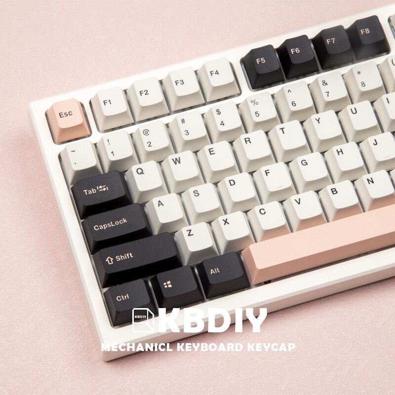 KBDiy 135 Keys PBT Keycaps OEM Profile Double Shot GMK OLIVIA White Pink 61 Keycap Set for Cherry MX Switch Mechanical Keyboard