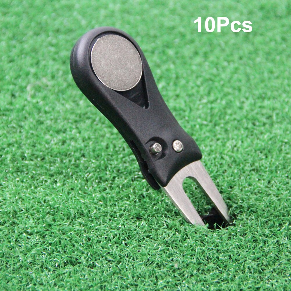 10Pcs Foldable Golf Divot Repair Tool Stainless Steel Ball Marker Golf Pitch Fork Putting Golfer Training Accessory: black