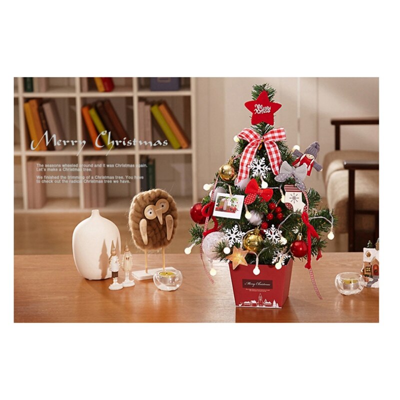 Mini Christmas Tree Desktop With Lights 50Cm Golden Red Christmas Tree Set