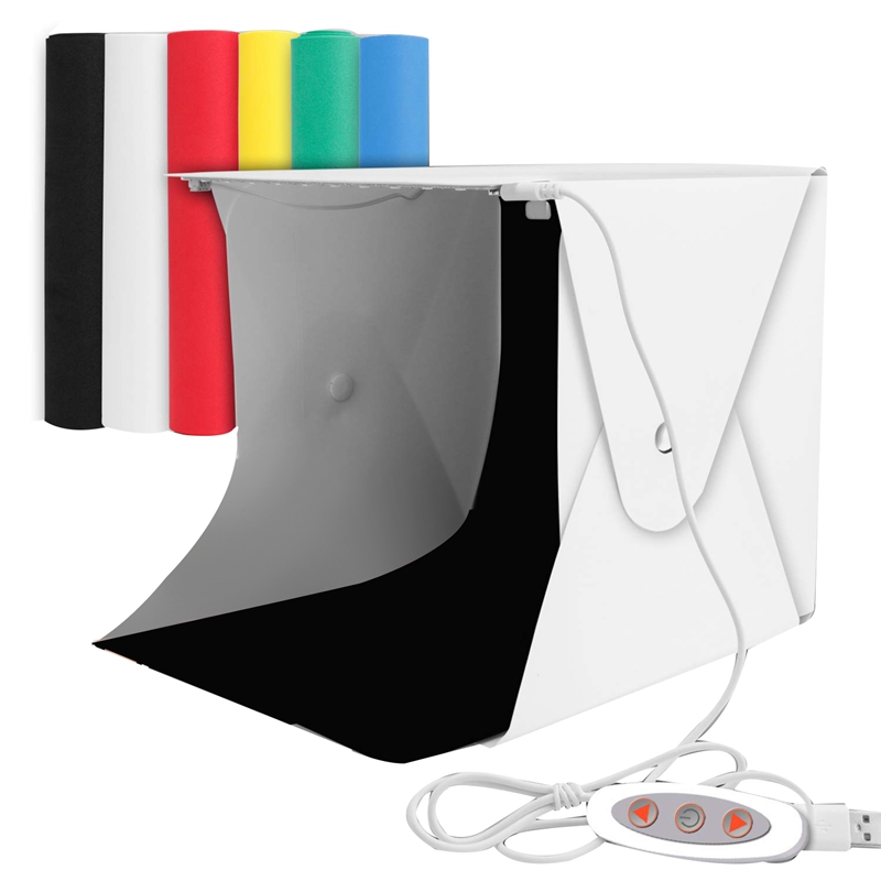 Fotostudiobox, mini draagbare opvouwbare fotostudiotenten met dubbele led-verlichting en 6 achtergronden