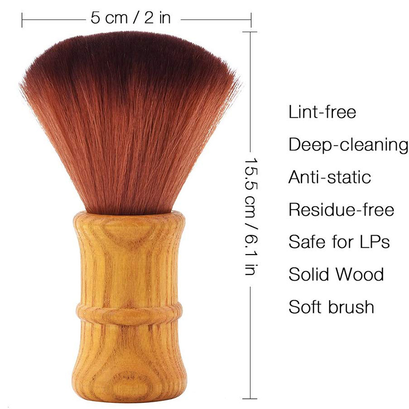 Record Player Brush - Anti-Static Cleaner for LP Vinyl - Wood Handle - USB Output