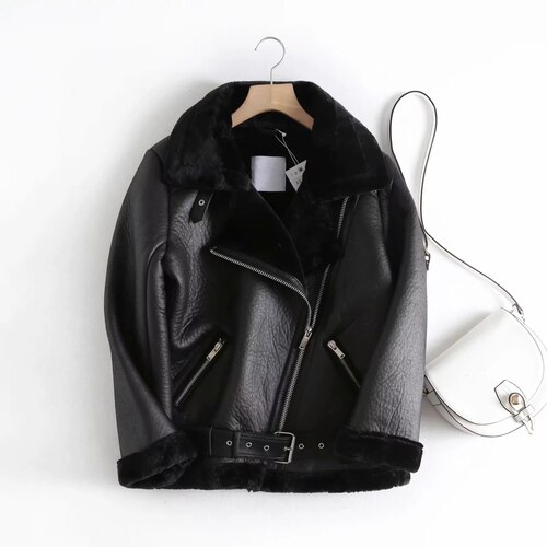 SWJGLITTR Heren Winter Bomber Lederen Jas Sherpa Gevoerde Vintage Faux