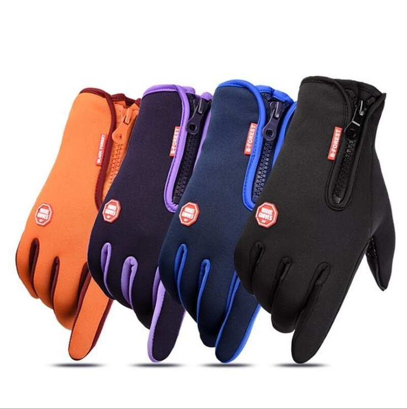 Automne et hiver Sports de plein air hommes et femmes imperméable à l'eau coupe-vent gants chauds équitation écran tactile fermeture éclair Ski doigt complet gant
