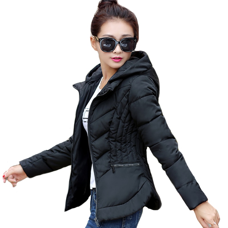 Short Winter Jacket Women Slim Female Coat Thicken Parka Cotton Hooded Fur Collar candy-colored Ladies Jacket