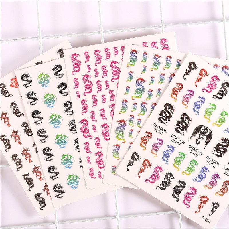 3d nagelkunststickers, rode en zwarte draken, kleurrijke zelfklevende stickers, nagelkunstdecoratie