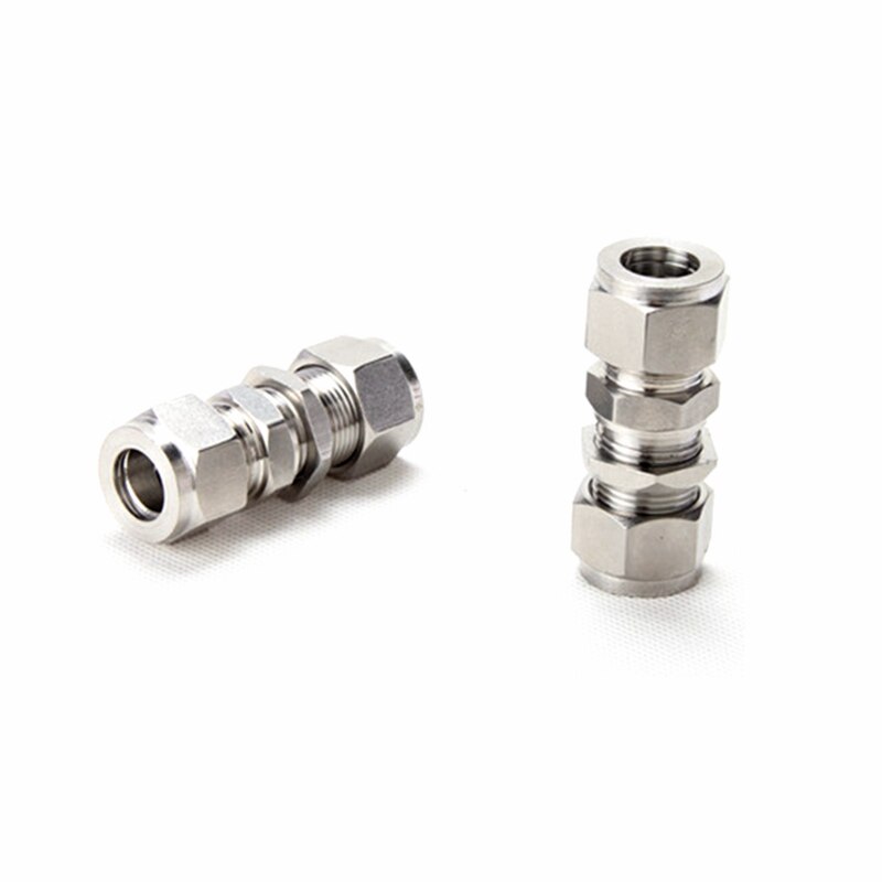 Stainless Steel Straight Bulkhead Connector 6mm 8mm 10mm 1/4 3/8 1/2 Equal OD Pipe Double Ferrule Compression Fitting SS 304