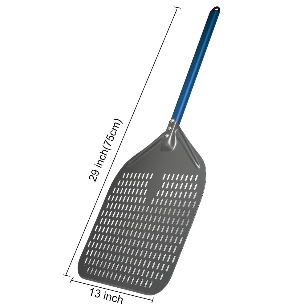 Juego de pala giratoria rectangular para Pizza, pelador de Pizza perforado anodizado duro de 12 ", paleta de cáscara de Pizza de aluminio, mango de silicona de 40cm de largo: violet