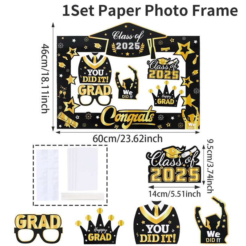Bannière de cadre d'accessoire de photomaton de remise des diplômes, arrière-plan de prise de vue photo, décor de fournitures d'accessoires, classe de 2025, fête des diplômés, 2025: Saphir profond