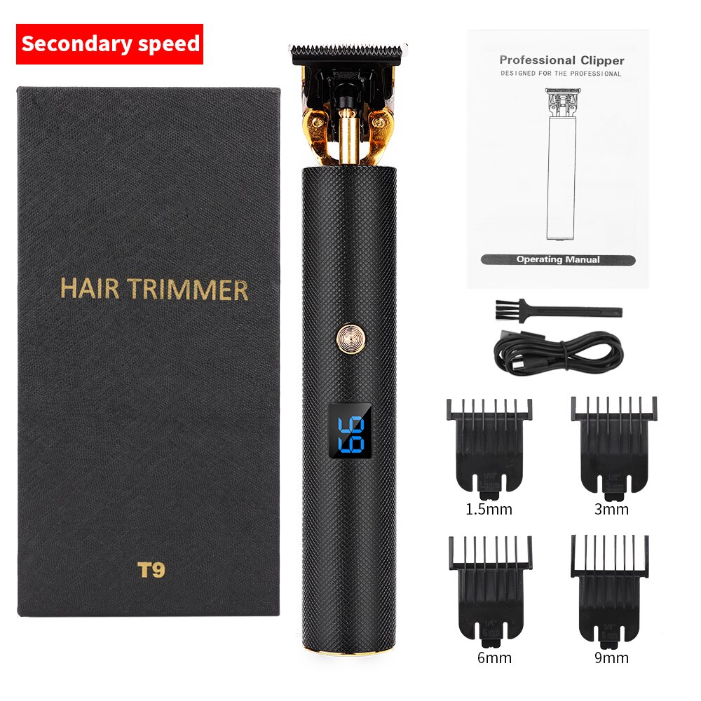 LCD Display Hair Trimmer Clipper Electric Cordless Shaver Trimmer Men Barber Hair Cutter Machine Hair Cut Cloth Hair Style Tool: Black grid with box