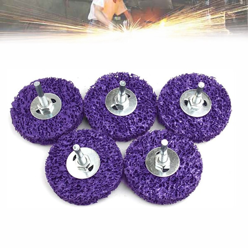 5Pcs 3inch Poly Strip Wheel Surface Conditioning Angle Grinder Polishing Disc with 6mm Shank for Rust Paint Remove Clean