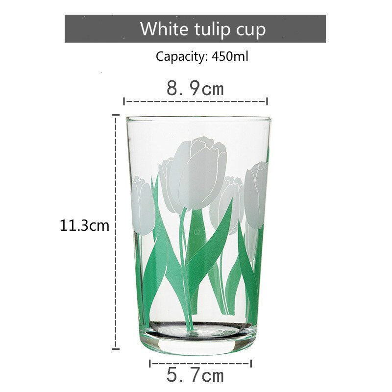 Verre à vin avec 7 motifs de fleurs, tulipe coréenne marguerite, tasse à jus de vin, impression de Rose Cosmos, gobelet , ensemble pour boisson, , 450ML: White tulip
