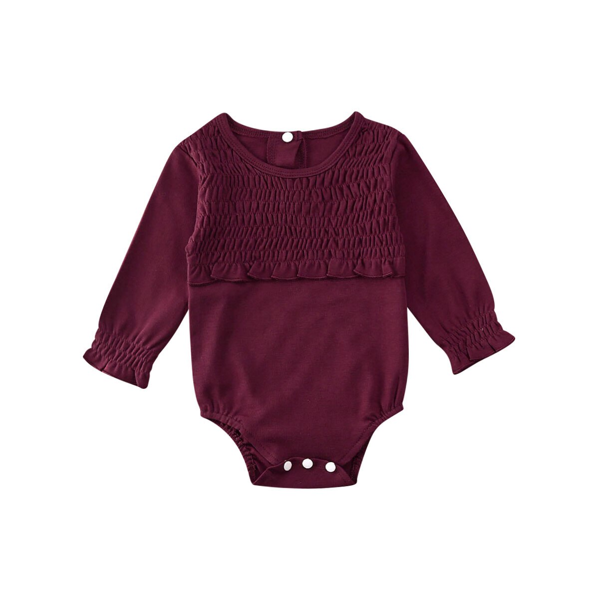 0-24M infantile Del bambino Dei Ragazzi Delle Ragazze corpo E Tutine Increspature A Manica Lunga solido Tute E Tute Da Palestra Bella Vestiti di Autunno vestito 2 Colori: vino rosso / 18m