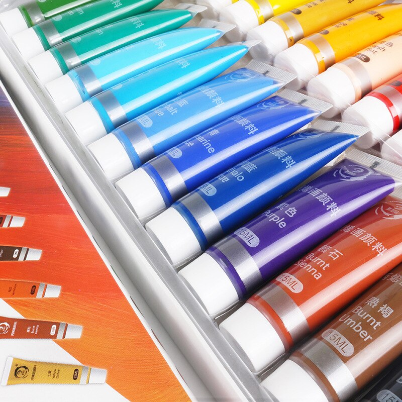 Vandafvisende 24 farver 15ml tube akryl maling sæt farve negle glas kunst maling maling til stof tegneværktøjer til børn diy