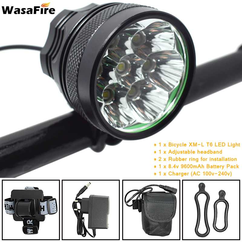WasaFire 10000 Lumen Fahrrad Licht 7 * XM-L T6 LED Fahrrad Lichter MTB Scheinwerfer Radfahren Kopf Lampe mit 18650 Batterie Pack + Ladegerät: 9600 mit Stirnband