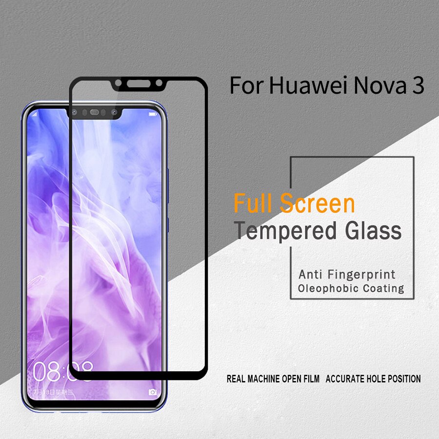 Vidrio templado de pegamento completo 9D para Huawei Nova 3 Protector de pantalla de vidrio Protector para Huawei Nova 3i 3e 3 i e En huawey Nova3 película