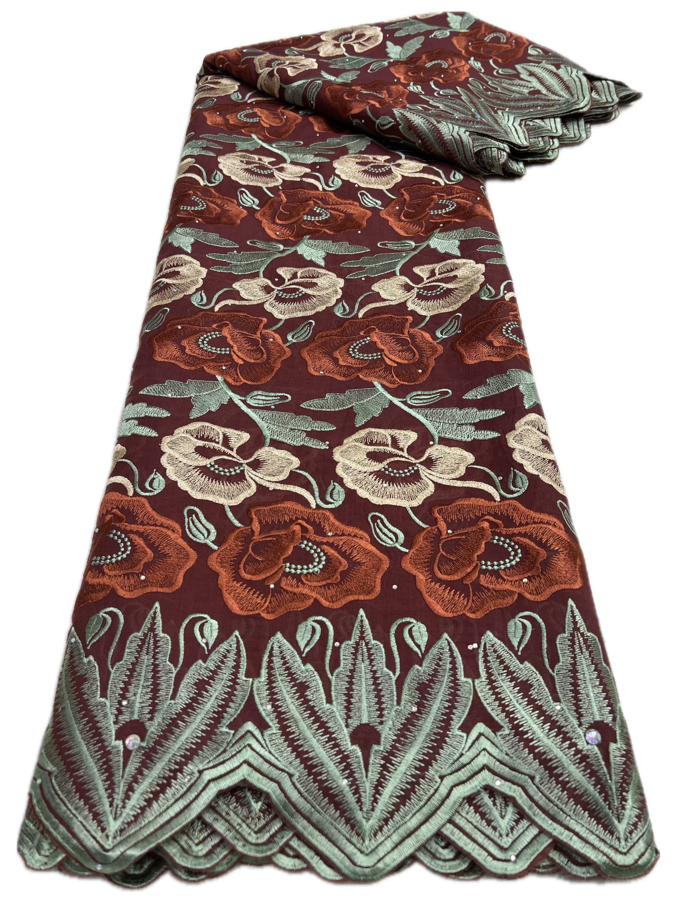 Tecidos de renda de algodão de cetim africano 2025 tecido de renda voile suíço de alta qualidade com pedras tecido de renda nigeriana para vestido: MULTI