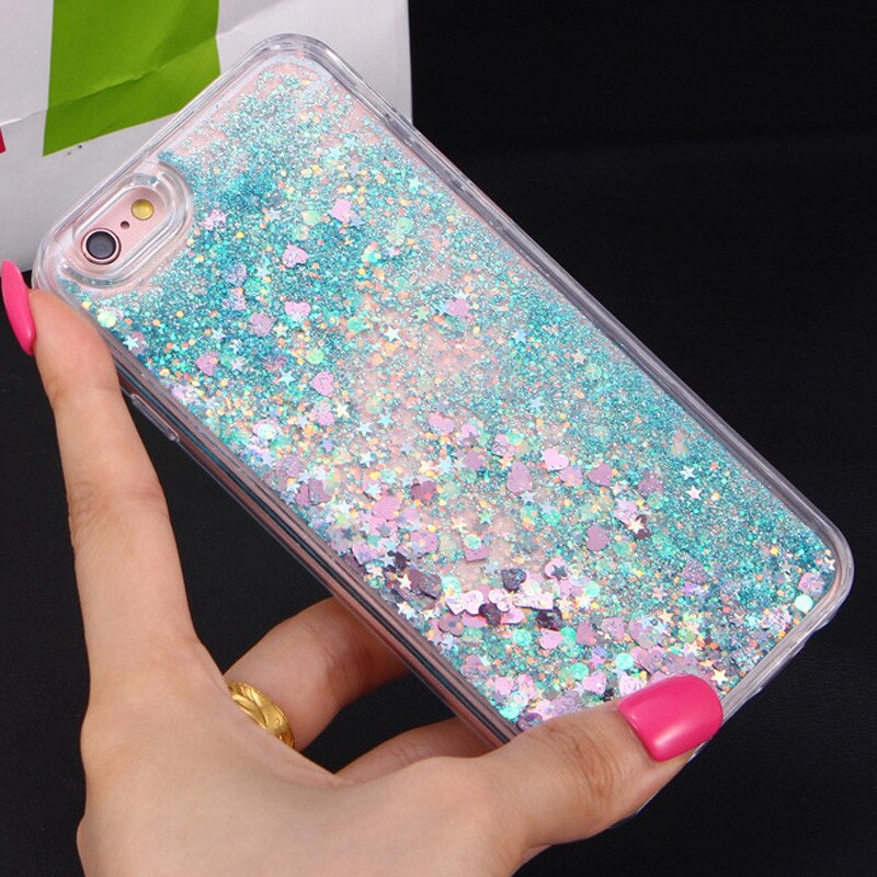Nouvelles amours coeur paillettes étoiles dynamique liquide Quicksand souple téléphone coque arrière pour iPhone 6 6S 6plus 7 7plus 5 5S 5SE