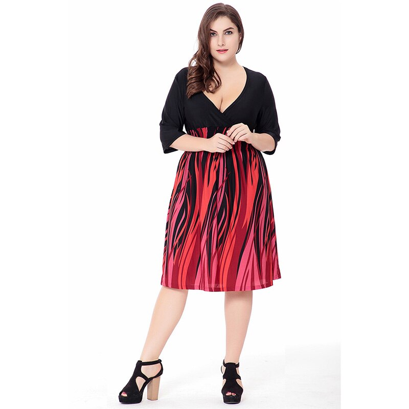 Bata mujer ete Vestido de playa de verano para mujer cuello en V manga corta a rayas hasta la rodilla talla grande 6XL Vestidos mujer