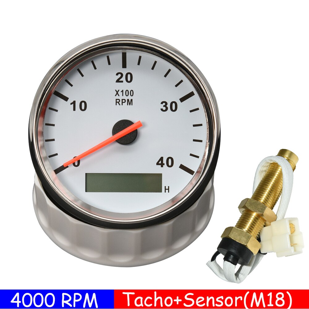 3K 4K 6K 8K RPM Tachometer-lehre Tach Sensor REV Zähler mit Stunde Meter 85mm benzin Diesel 12V 24V Rot Hintergrundbeleuchtung Anzeige: WS 4KRPM with M18