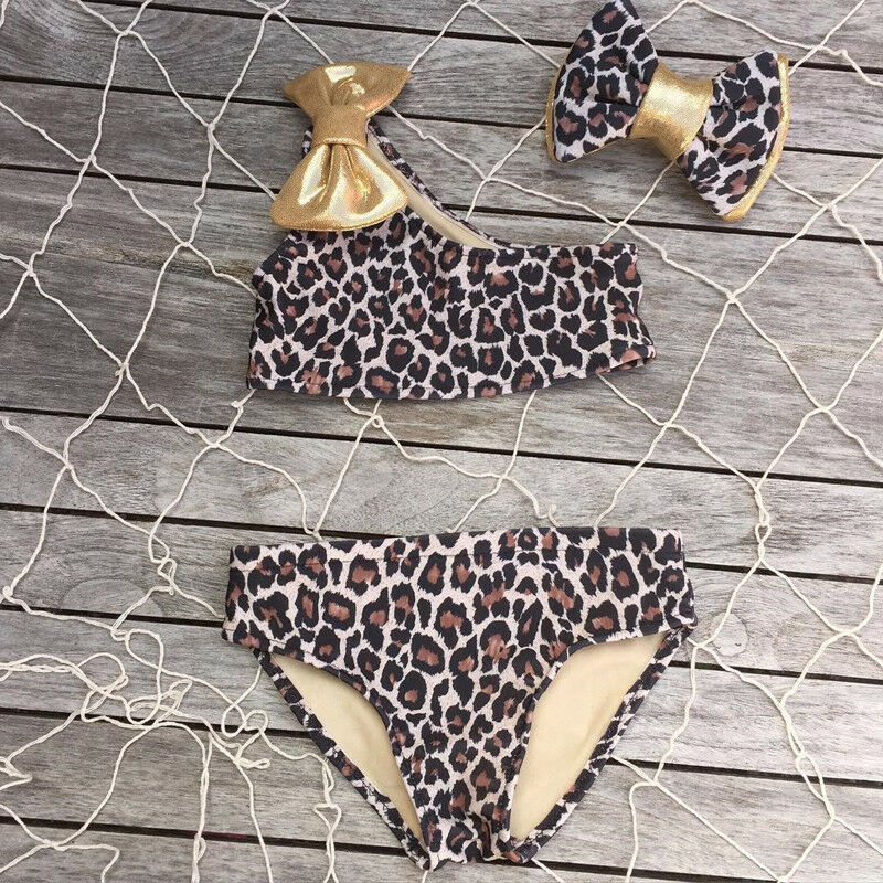 3 stk børn baby pige tøj leopard bikini sæt badetøj badedragt badedragt: 0 to 3 måneder