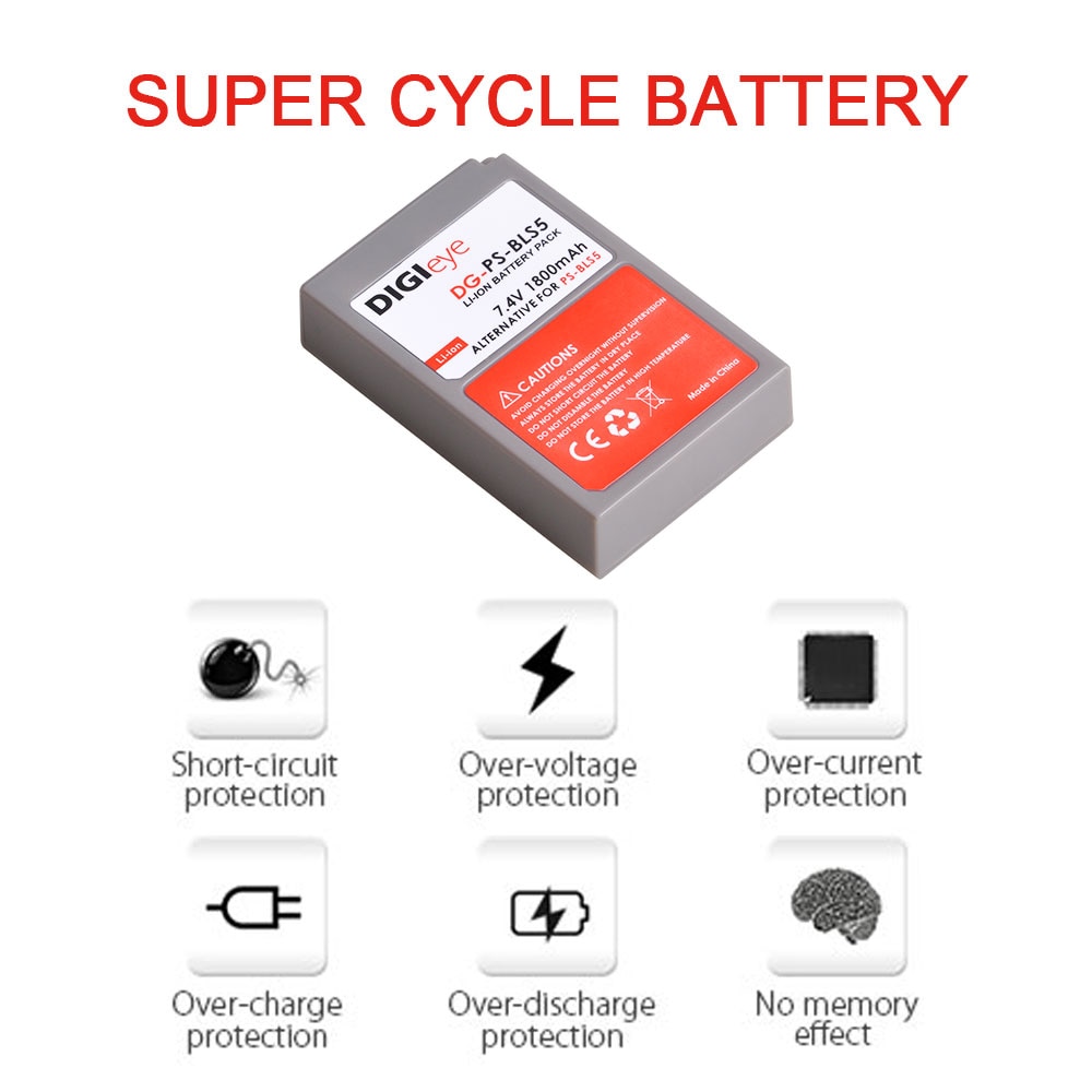 Batería de BLS-5 BLS-50 de PS-BLS5 de 1800mAh para OM-D Olympus, Mark II, Mark III, Pen E-M10, E-PL2, E-PL5, E-PL6, E-PL7, Stylus 1