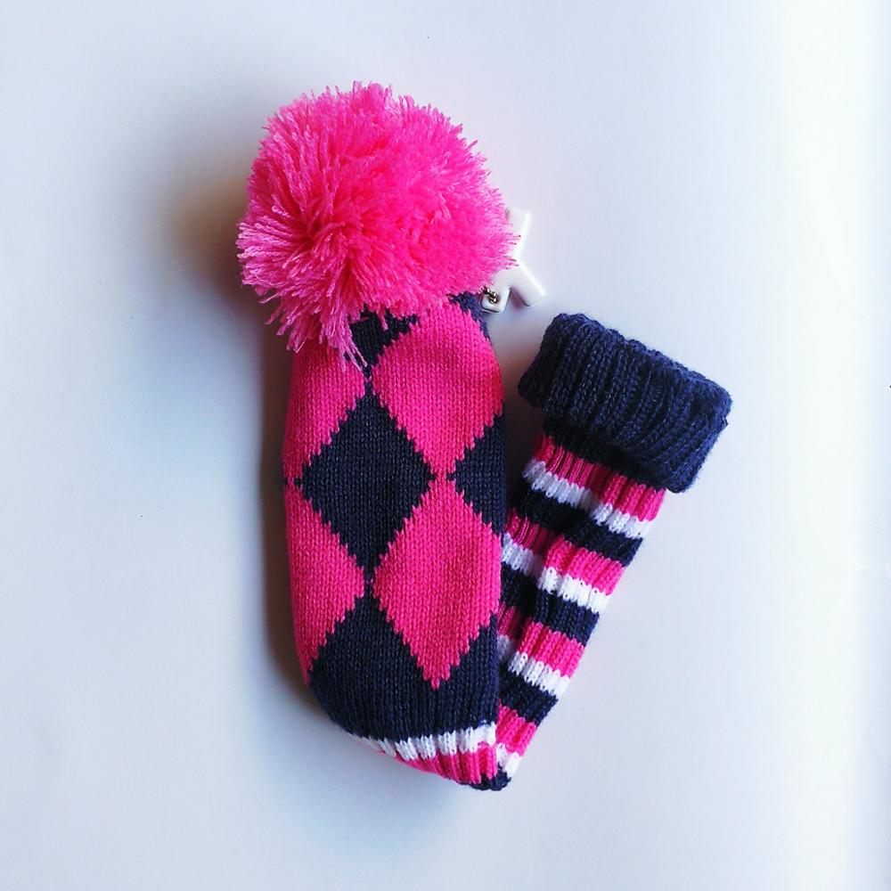 Funda clásica con pompón para la cabeza, para palos de Golf de punto de lana, cubierta para la cabeza híbrida con etiqueta X, 1 ud.: Pink