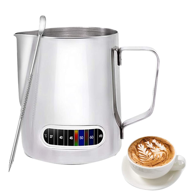 Mælkeskummende kande ,20oz rustfri stål espresso dampende kande med termometer, kaffe mælkeskummende kop