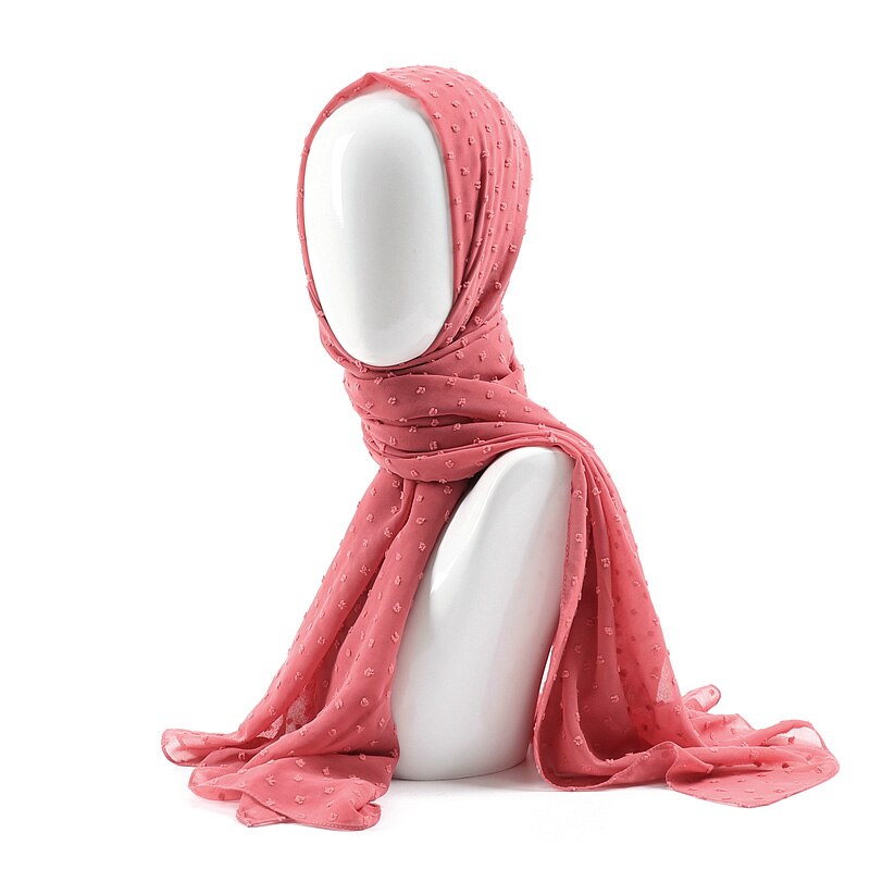 Écharpe longue châle en mousseline de soie | pom bulle, bandeau musulman, maxi points islamiques, écharpe hijab uni: 16 hot coral