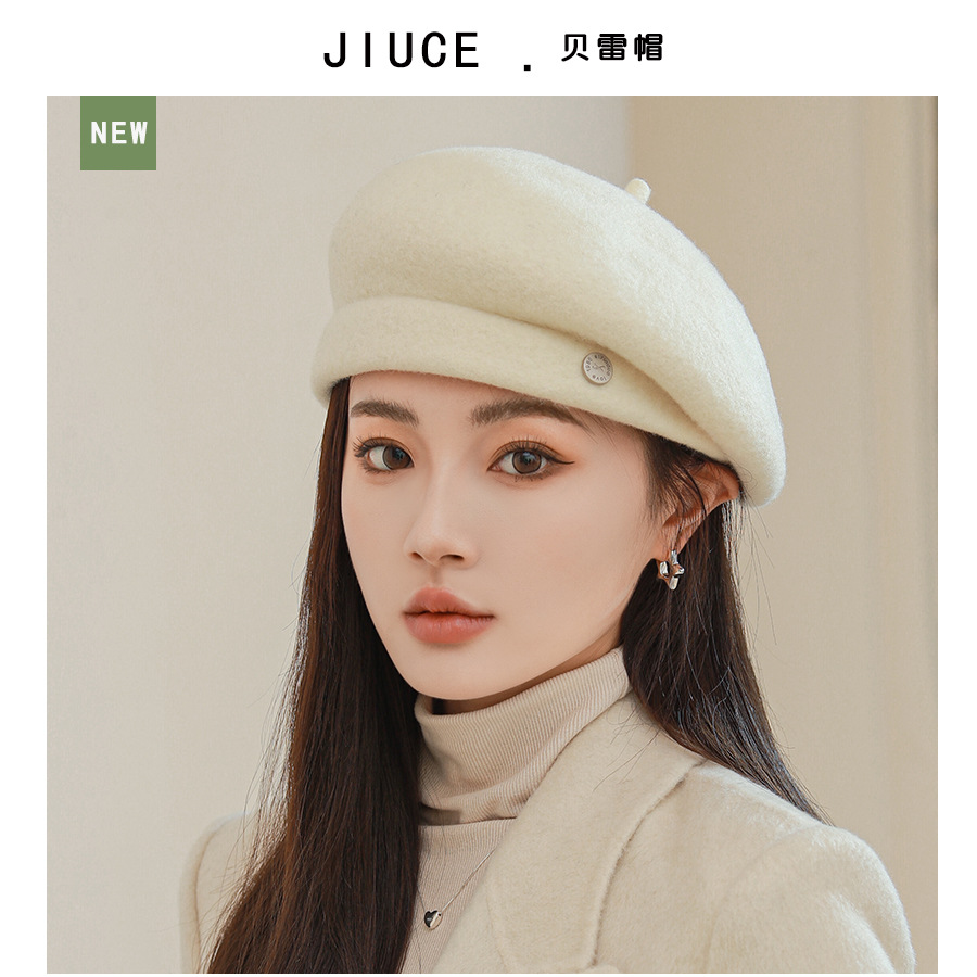 Baret Hoed Dames Herfst Winter Licht Luxe Wolmix Show Gezicht Kleine Mode Schilder Hoeden Engeland Retro Bud Cap: WHITE