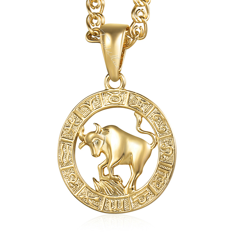 Davieslee 12 Horoscope Zodiac Sign Pendant Necklaces For Women Men Gold Color Aries Leo 12 Constellations DGPM24: WHITE / Gold-color