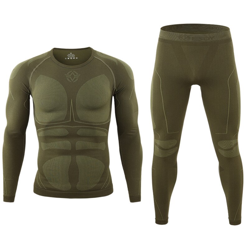 Winter Men's Sport Thermal Underwear Suit Fleece Warm Breathable Outdoor Underwear Set Men Elastic Quick Drying Long Johns BF200: green / M