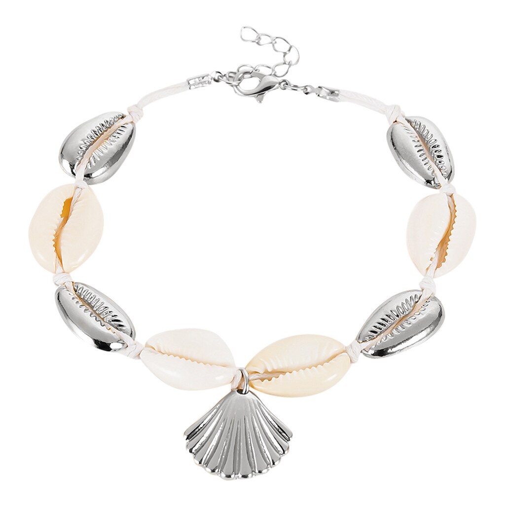 Summer Beach style anklets Women Shell Body Foot Chain Seashell Adjustable Pendant Jewelry bracelets: Silver