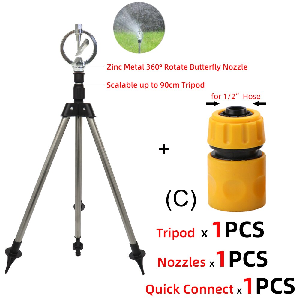 Tripé de aço inoxidável impacto sprinklers kit 360 graus girar bocais pulverizador para 1/2 &quot;mangueira planta agrícola irrigação flor: Cx1Kit