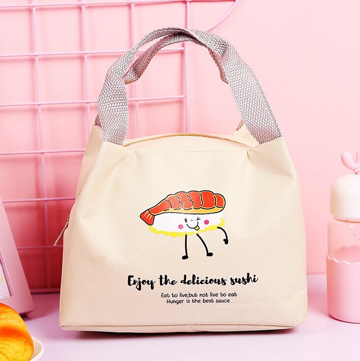 Mittagessen Tasche Nette reis ball sushi brief drucken Isolierte Thermische Kühlen Taschen Picknick Lebensmittel Box Versorgung schule außen Büro für mädchen