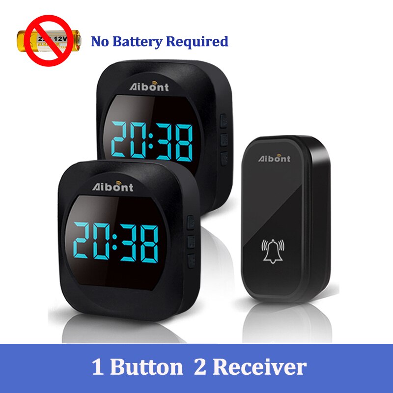 Sonnette de porte automatique sans fil, sans batterie, Kit étanche, portée 150M, 38 chansons: 1 Button 2Receiver A / Prise anglaise