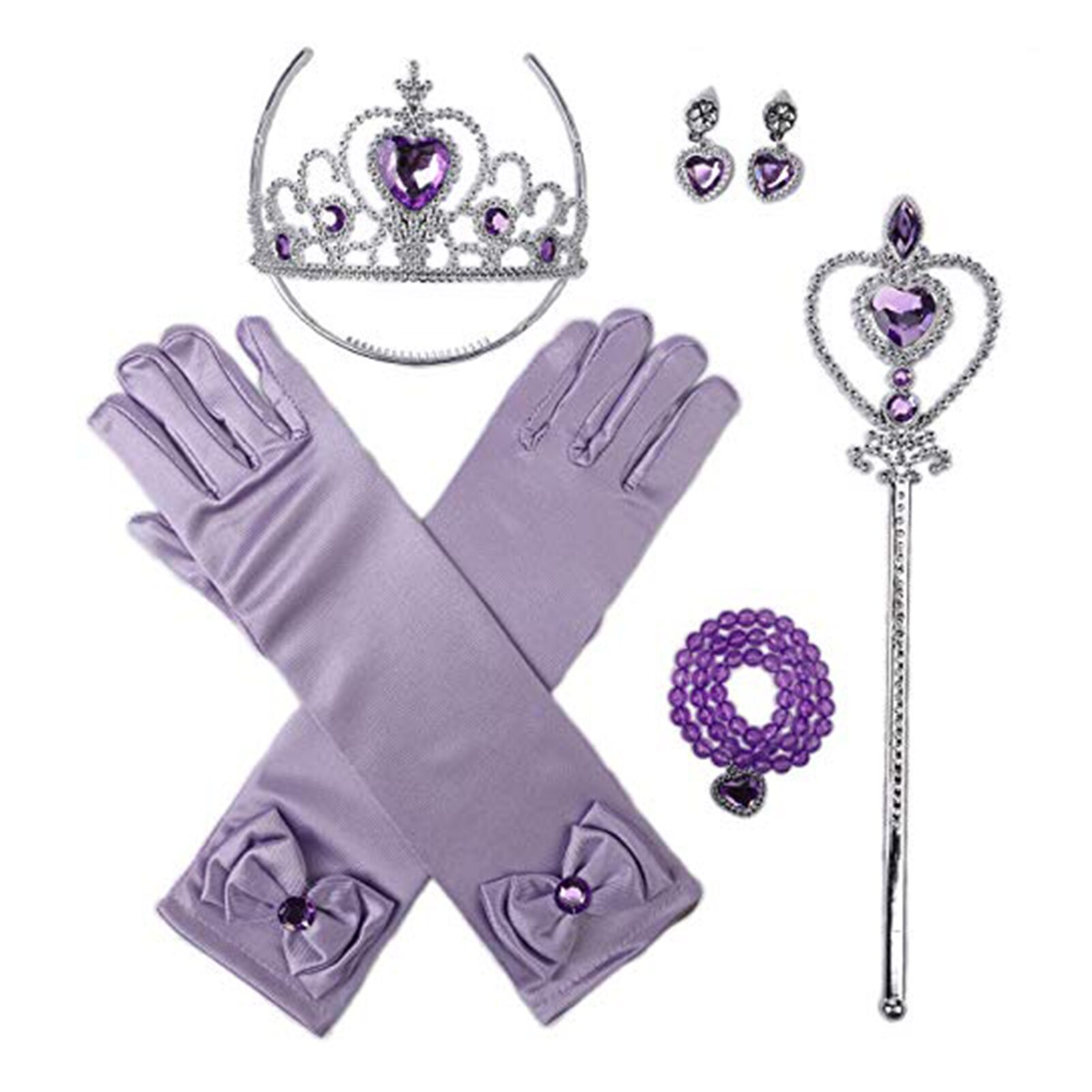 Prinses Dress Up Accessoriesprincess Dress Up Party Accessoires Prinses Kroon Handschoenen Wand Ketting Oorbellen Pretend Play Real: Purple