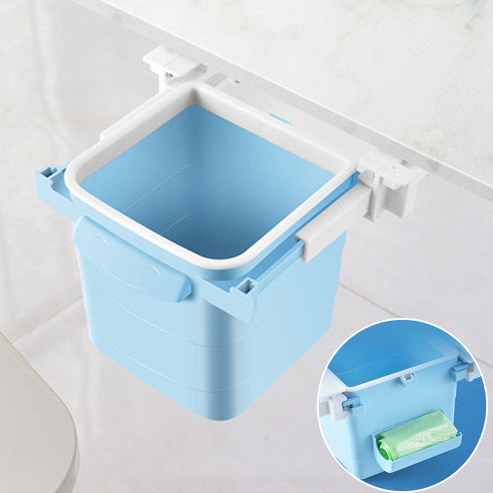 1Pc Durable Plastic Hidden Retractable Office Desk Home Adhesive Dustbin Trash Can Garbage Waste Bin Easy to Install