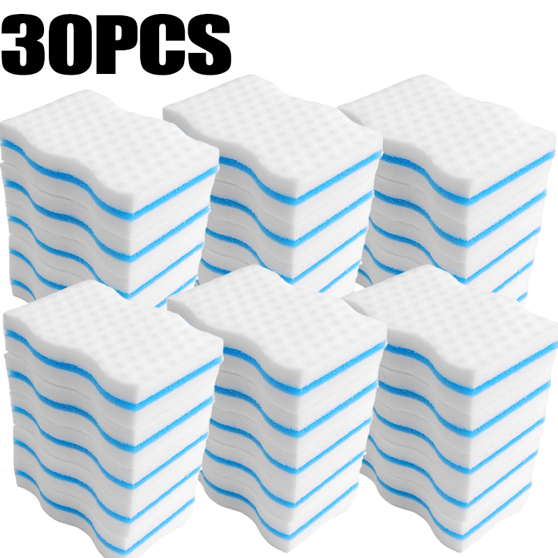 3 Layer Magic Sponge Eraser Cleaning Pads for Bathroom Kitchen Floor Bathtub Toilet Baseboard Wall Cleaner Blue White Sponge: Ivoor